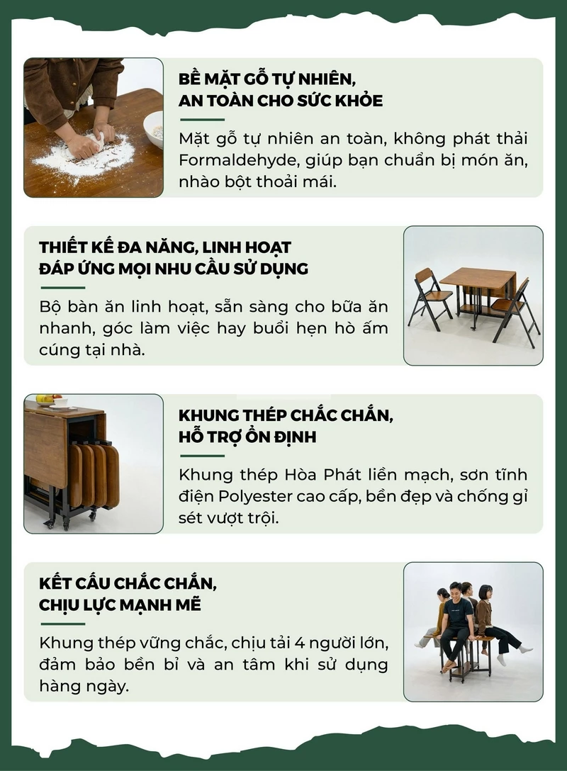 ưu điểm của Bàn ăn thông minh gỗ tự nhiên Vũ Gia thiết kế hiện đại, linh hoạt KC87