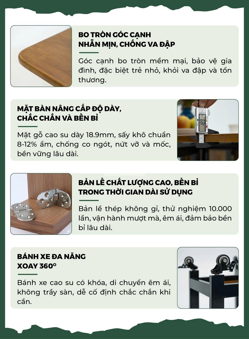 các chi tiết thiết kế của Bàn ăn thông minh gỗ tự nhiên Vũ Gia thiết kế hiện đại, linh hoạt KC87