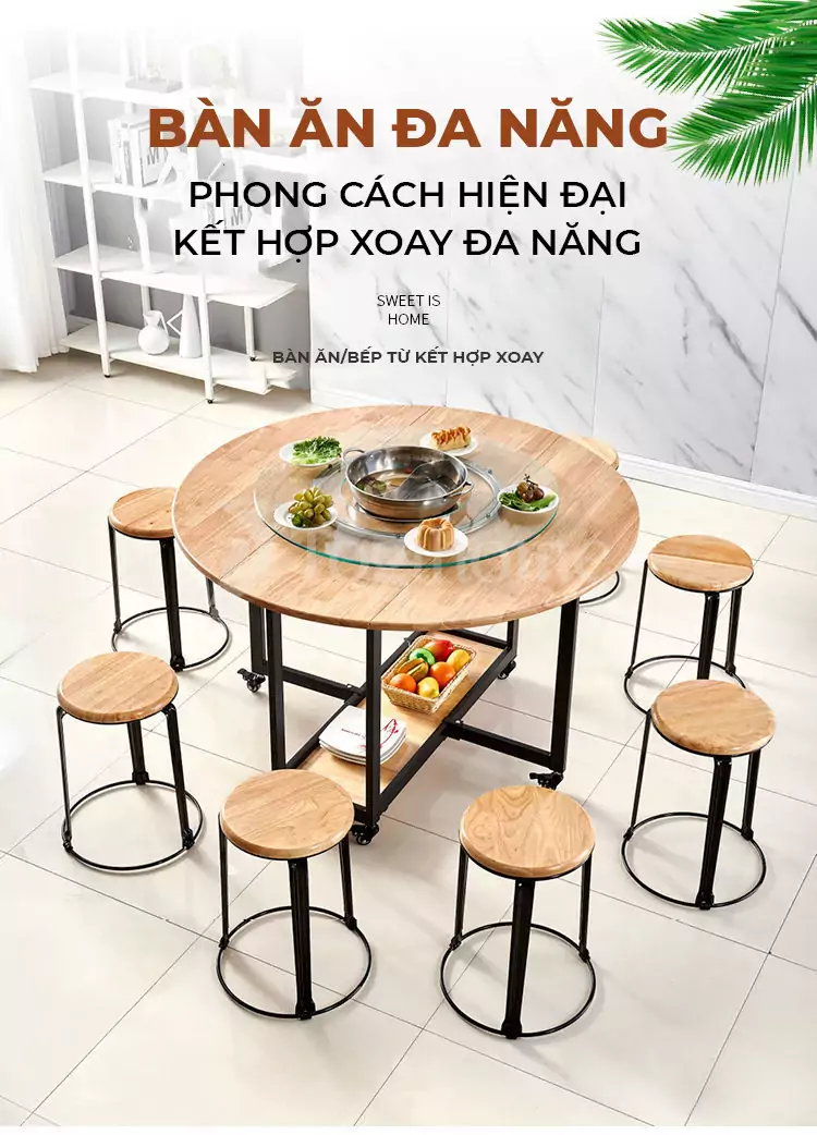 bàn ăn đa năng TOGIHOME BA38 với phong cách hiện đại kết hợp xoay tiện lợi