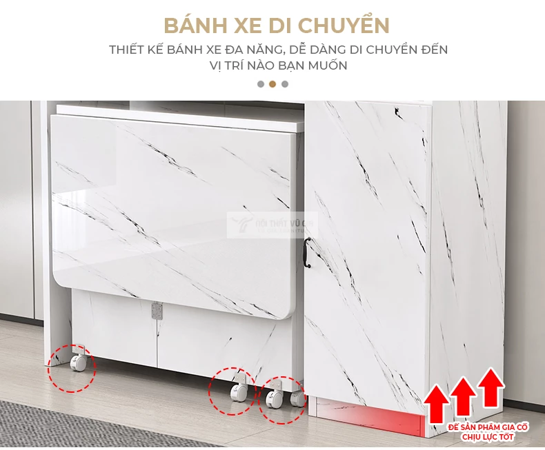 thiết kế bánh xe di chuyển tiện lợi của Bàn ăn thông minh kết hợp tủ KC58