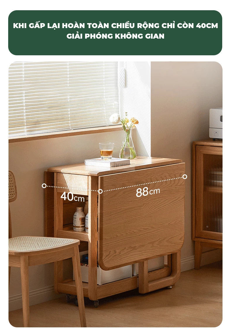 thiết kế gấp gọn của B&agrave;n ăn th&ocirc;ng minh mặt gỗ tự nhi&ecirc;n phong c&aacute;ch tối giản BA78