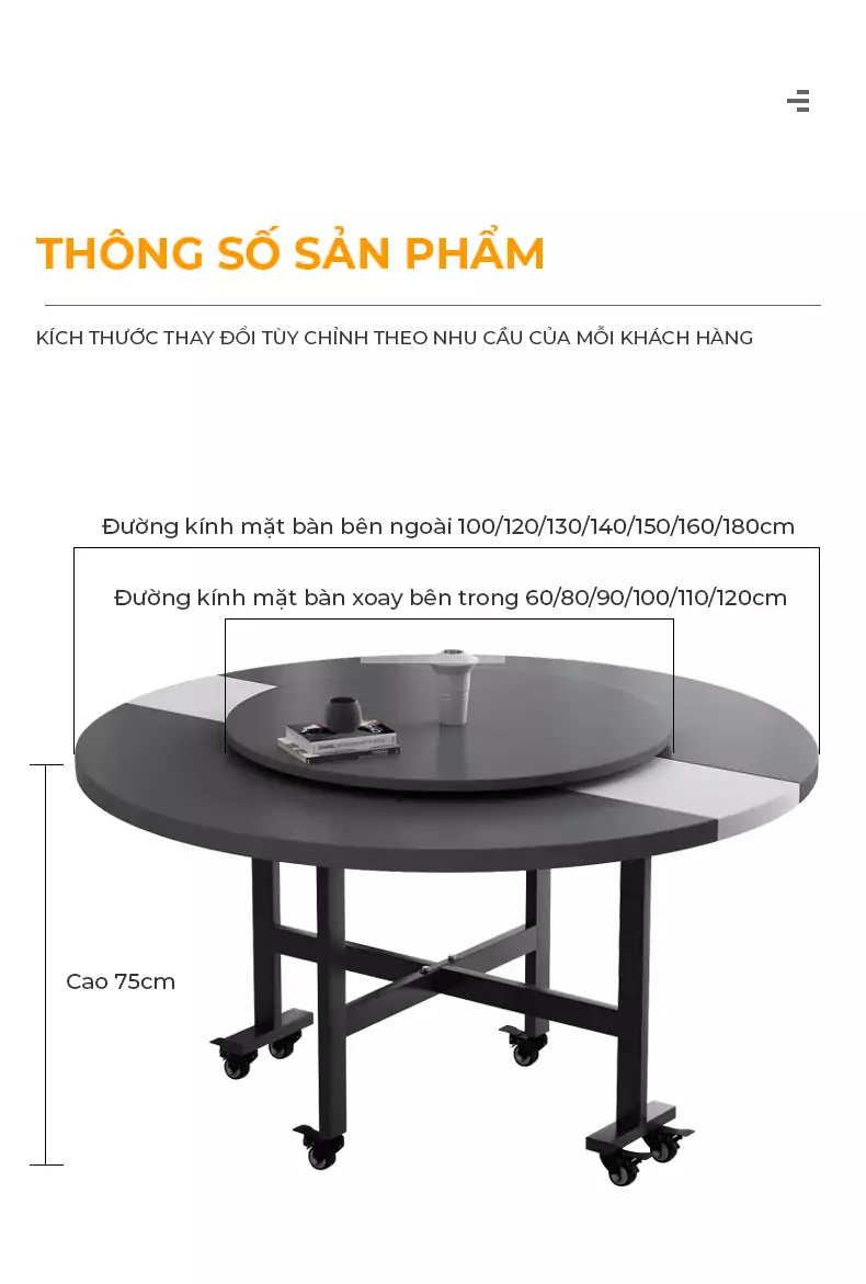 kích thước chi tiết của Bàn ăn thông minh phong cách tối giản KC10