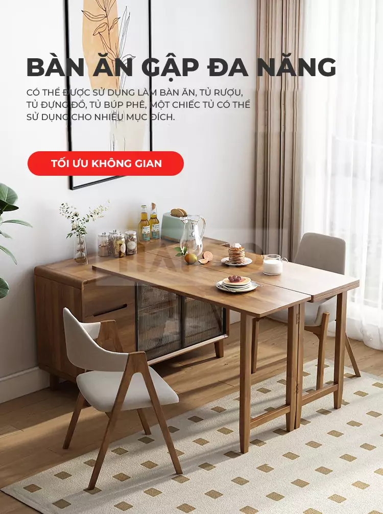 Bàn Ăn Tích Hợp Tủ Đa Năng Gỗ Tự Nhiên Haigo BA088