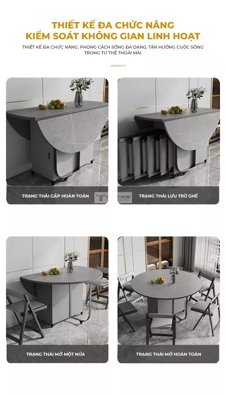 thiết kế đa năng của Bàn ăn tròn thông minh thiết kế linh hoạt KC07 màu xám