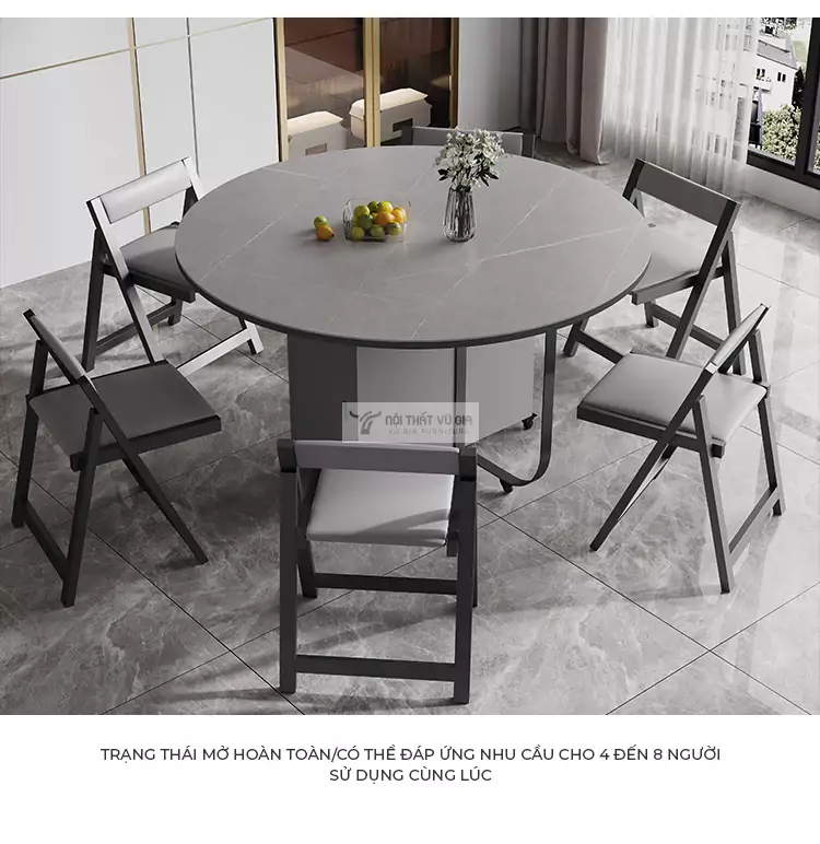 thiết kế dễ dàng sử dụng cho 4-8 người của Bàn ăn tròn thông minh thiết kế linh hoạt KC07 màu xám