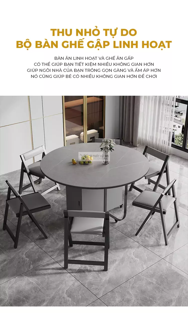 thiết kế linh hoạt của Bàn ăn tròn thông minh thiết kế linh hoạt KC07 màu xám