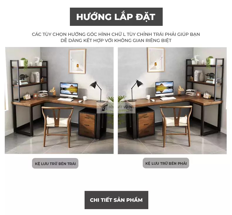 tùy chỉnh đa dạng của Bàn chữ L gỗ tự nhiên cao cấp SD23