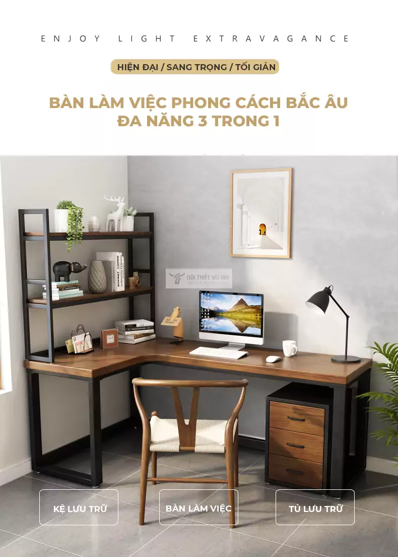 Bàn chữ L gỗ tự nhiên cao cấp SD23