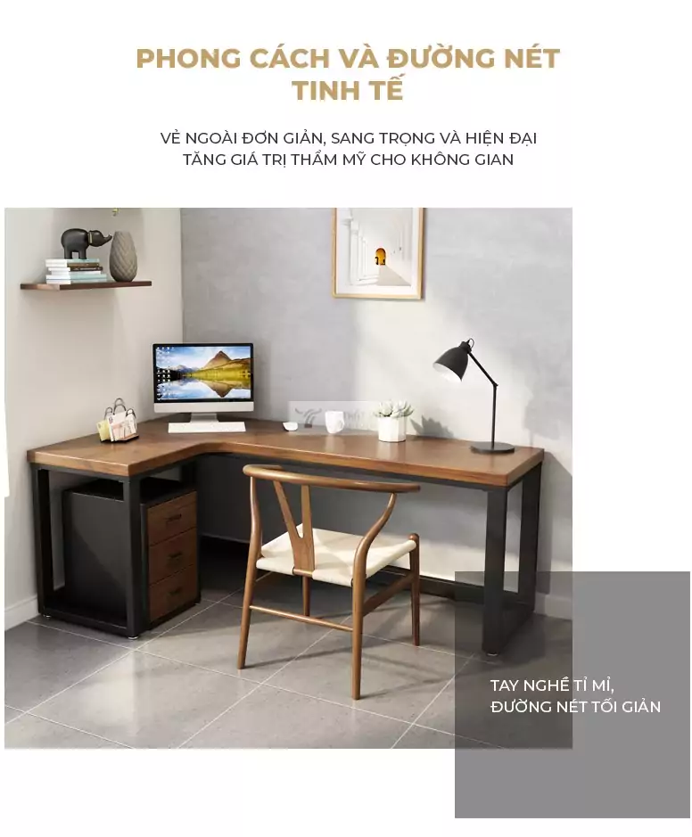 thiết kế tinh tế của Bàn chữ L gỗ tự nhiên cao cấp SD23