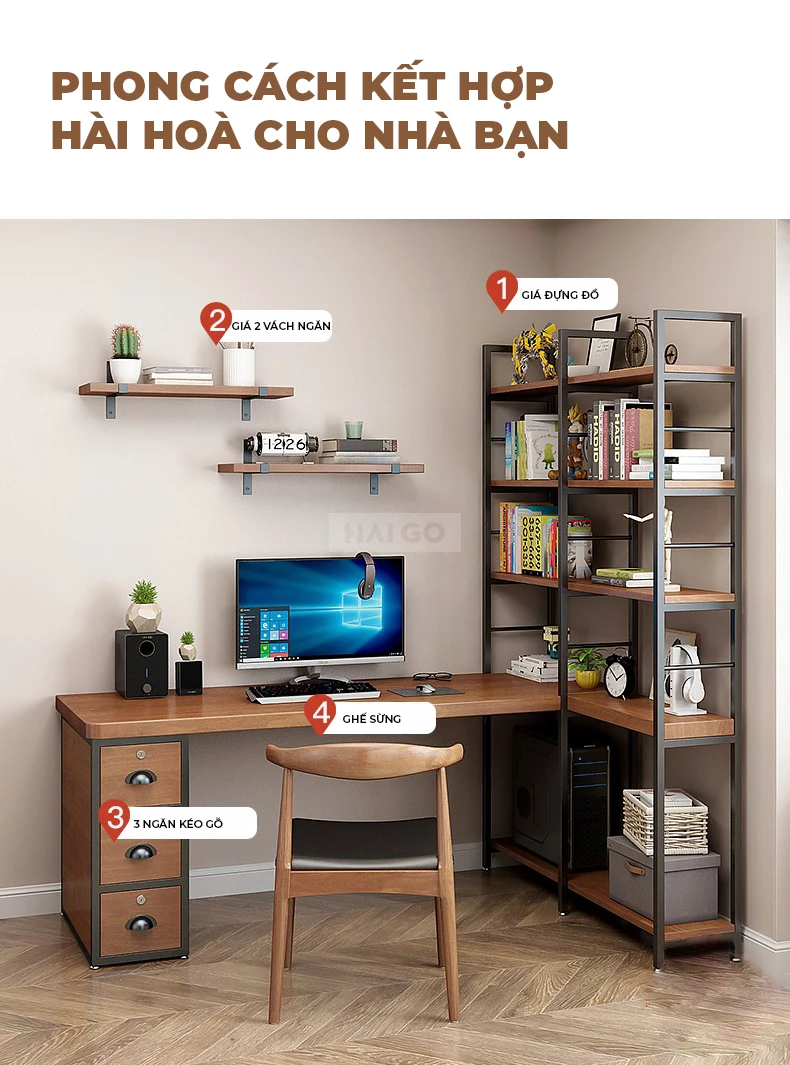 Bàn Đa Năng Kết hợp Kệ Sách Haigo BGT274