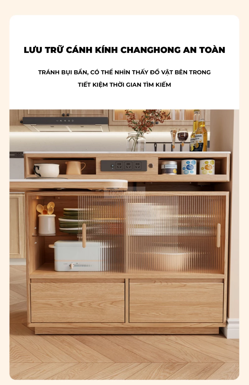 Bàn Đảo Bàn Ăn Thông Minh Nhiều Chế Độ Togismart BA213 thiết kế hiện đại, đa năng, vừa làm bàn đảo bếp vừa sử dụng như bàn ăn tiện lợi. Chất liệu gỗ tự nhiên bền chắc kết hợp mặt đá sang trọng, linh hoạt thay đổi chế độ sử dụng, tối ưu không gian và nâng tầm thẩm mỹ cho ngôi nhà.