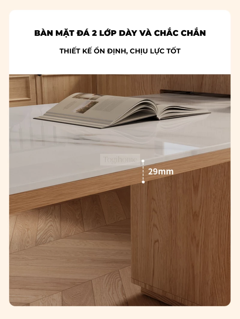 Bàn Đảo Bàn Ăn Thông Minh Nhiều Chế Độ Togismart BA213 thiết kế hiện đại, đa năng, vừa làm bàn đảo bếp vừa sử dụng như bàn ăn tiện lợi. Chất liệu gỗ tự nhiên bền chắc kết hợp mặt đá sang trọng, linh hoạt thay đổi chế độ sử dụng, tối ưu không gian và nâng tầm thẩm mỹ cho ngôi nhà.