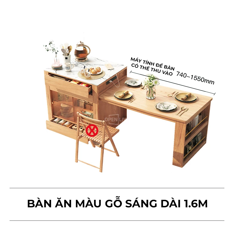 Bàn đảo bếp kết hợp bàn ăn thông minh Openliving OBD 002 – Giải pháp tối ưu cho không gian bếp nhỏ. Thiết kế đa năng, gấp gọn linh hoạt, tích hợp ngăn chứa tiện dụng. Chất liệu bền đẹp, phù hợp căn hộ hiện đại. Mua ngay bàn đảo bếp thông minh, tiết kiệm diện tích!
