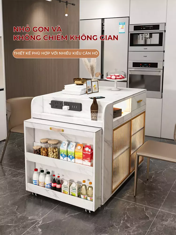 thiết kế nhỏ gọn tối ưu không gian của Bàn đảo bếp tích hợp lưu trữ đa năng KC42