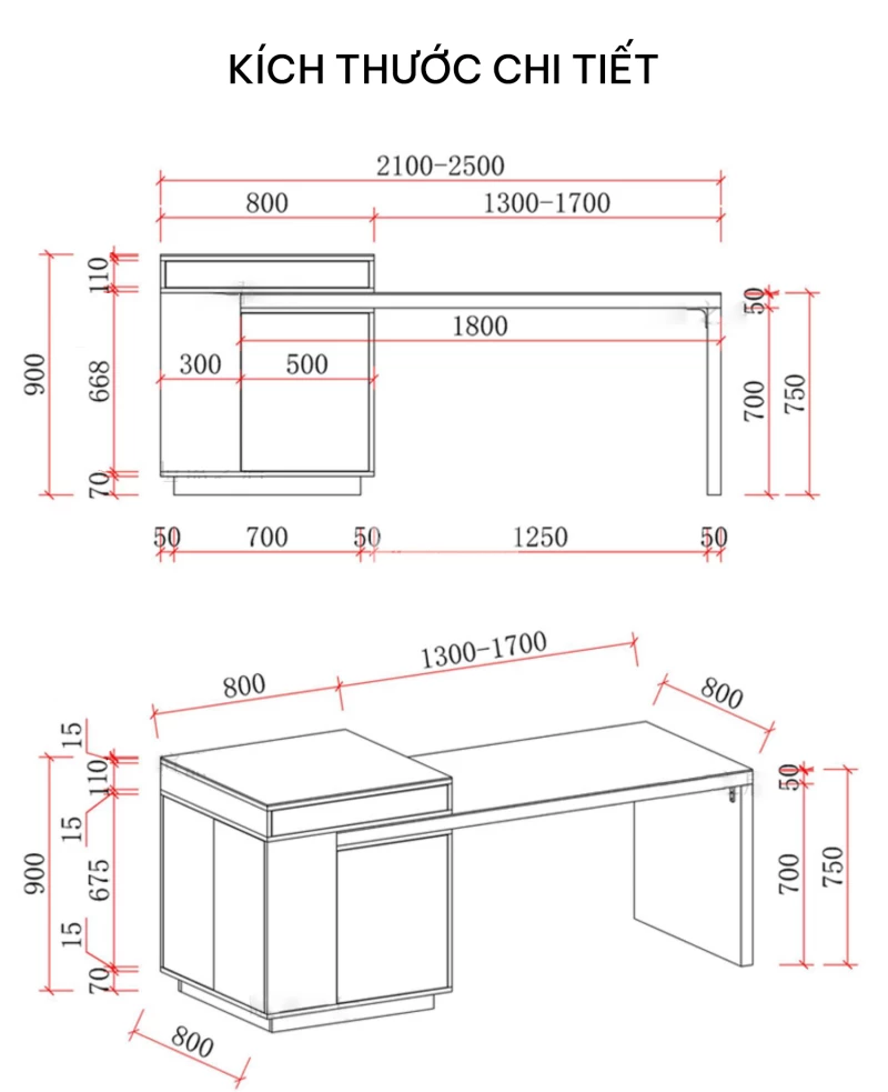 kích thước chi tiết của Bàn đảo bếp tích hợp tủ đa năng KC60