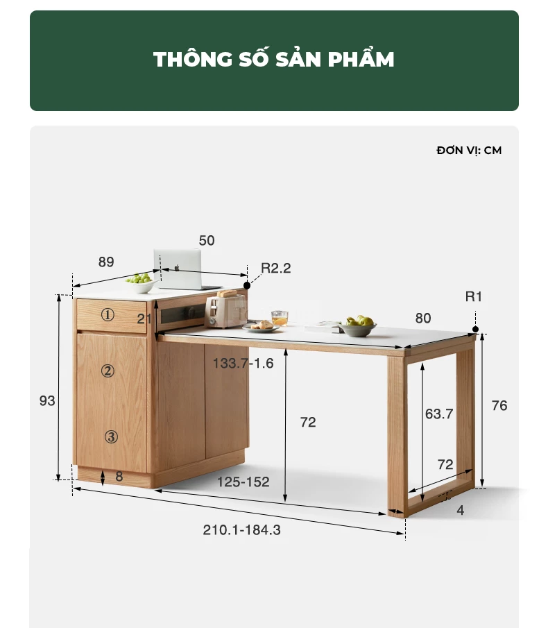 Bàn Đảo Gỗ Tự Nhiên Kết Hợp Đá Hiện Đại Sang Trọng Togismart BA 099 mang phong cách hiện đại, sang trọng, phù hợp cho không gian bếp cao cấp. Thiết kế chắc chắn, bền đẹp, kết hợp giữa gỗ tự nhiên và mặt đá sang trọng, mang lại sự tiện nghi và điểm nhấn nổi bật cho ngôi nhà.