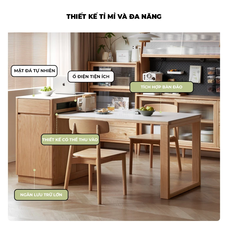 Bàn Đảo Gỗ Tự Nhiên Kết Hợp Đá Hiện Đại Sang Trọng Togismart BA 099 mang phong cách hiện đại, sang trọng, phù hợp cho không gian bếp cao cấp. Thiết kế chắc chắn, bền đẹp, kết hợp giữa gỗ tự nhiên và mặt đá sang trọng, mang lại sự tiện nghi và điểm nhấn nổi bật cho ngôi nhà.