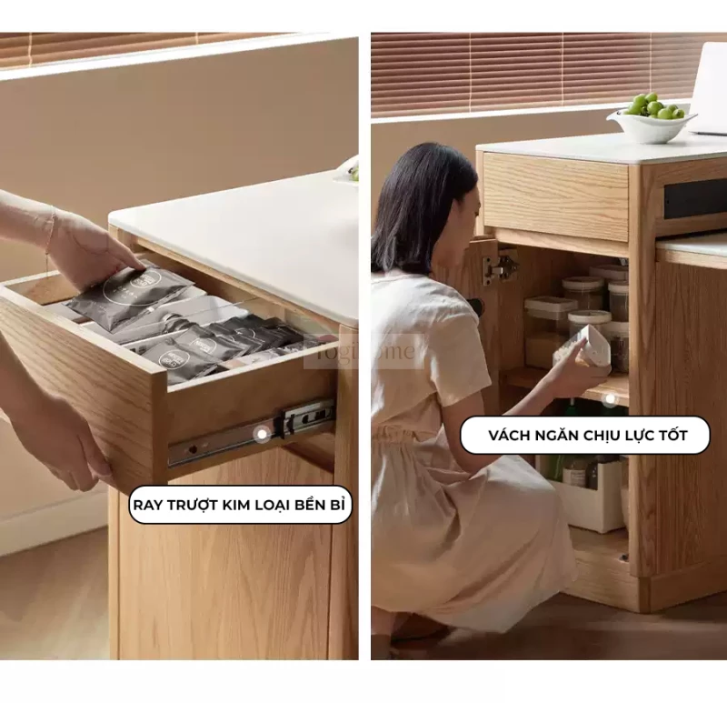 Bàn Đảo Gỗ Tự Nhiên Kết Hợp Đá Hiện Đại Sang Trọng Togismart BA 099 mang phong cách hiện đại, sang trọng, phù hợp cho không gian bếp cao cấp. Thiết kế chắc chắn, bền đẹp, kết hợp giữa gỗ tự nhiên và mặt đá sang trọng, mang lại sự tiện nghi và điểm nhấn nổi bật cho ngôi nhà.