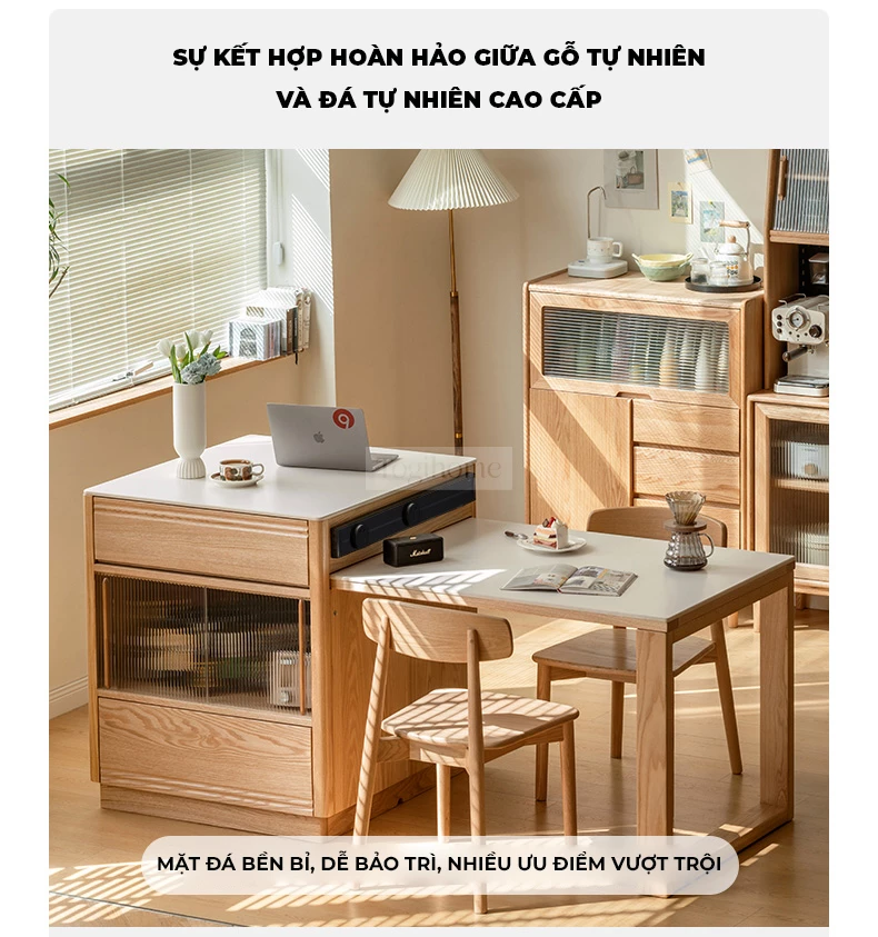 Bàn đảo gỗ tự nhiên kết hợp đá tự nhiên cao cấp Togismart BA095 thiết kế sang trọng, bền chắc, phù hợp cho không gian bếp hiện đại. Chất liệu gỗ tự nhiên kết hợp mặt đá cao cấp mang lại sự tinh tế, tiện nghi, vừa làm điểm nhấn vừa tối ưu công năng cho ngôi nhà.