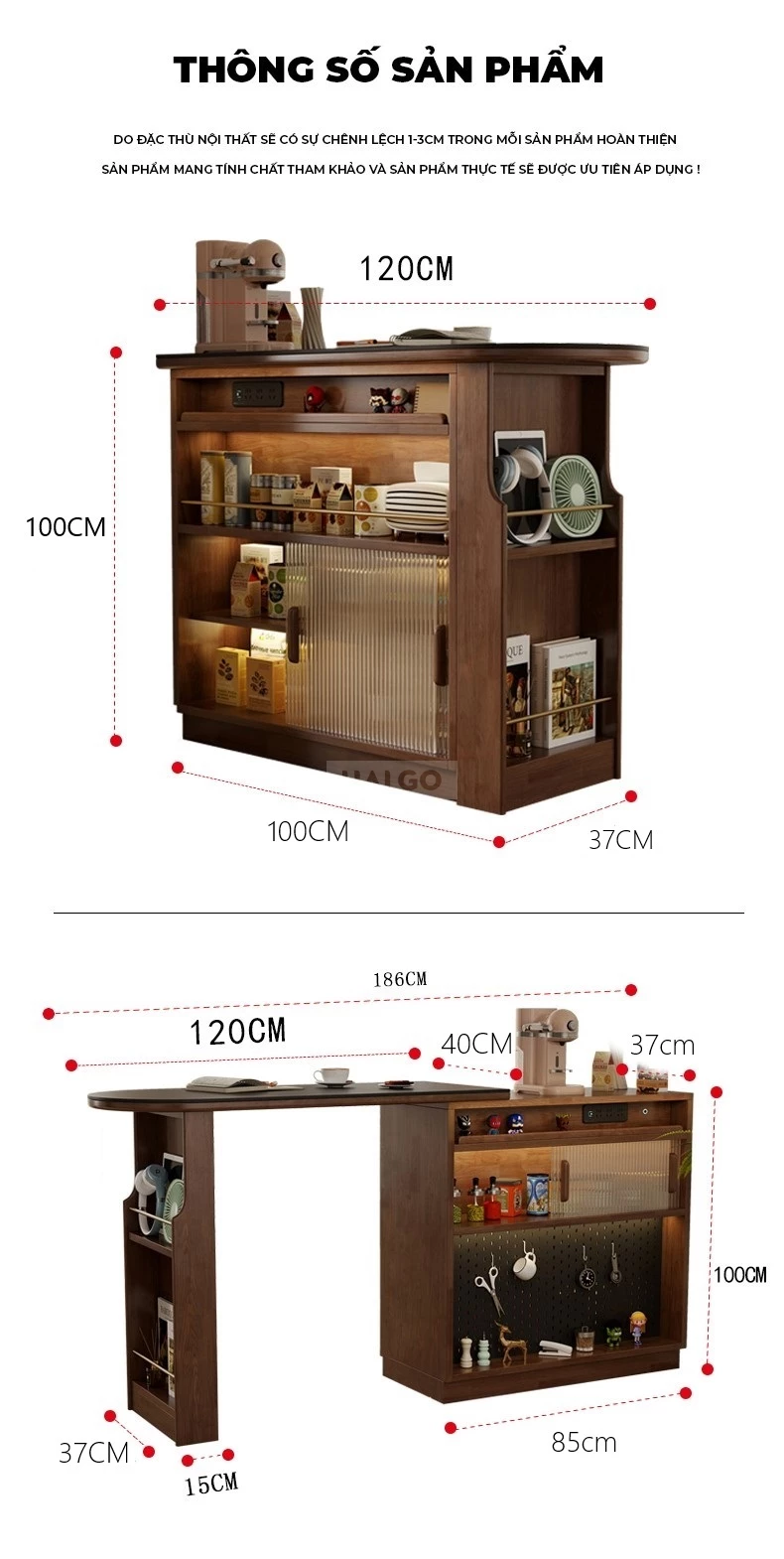 B&agrave;n Đảo Ph&ograve;ng Kh&aacute;ch Gỗ Tự Nhi&ecirc;n Đa Năng Haigo BGT271