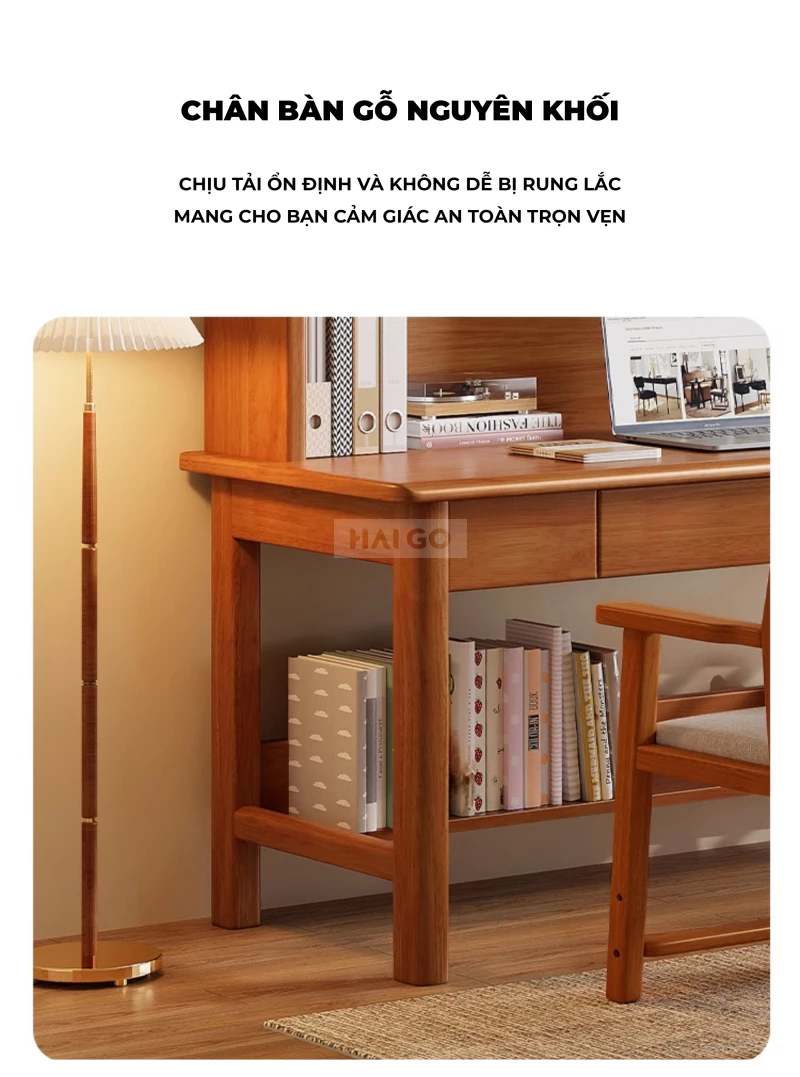 Bàn Đôi Gỗ Tự Nhiên Kết Hợp Kệ Sách Đa Năng Haigo BGT365