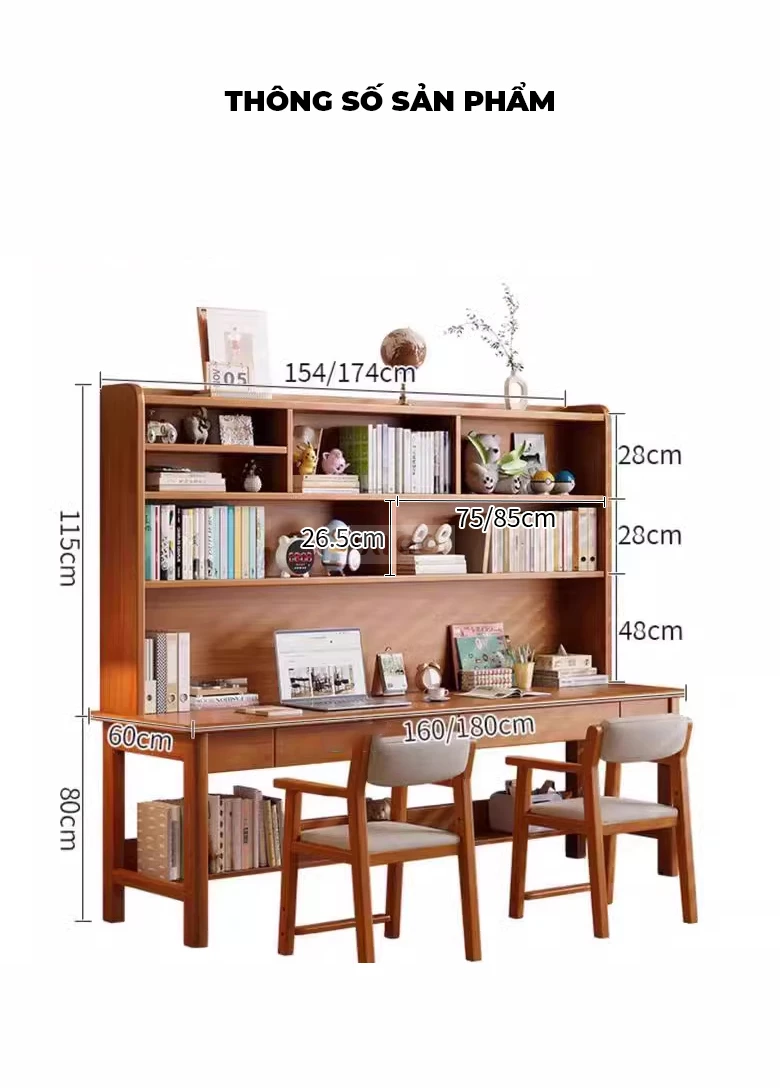 Bàn Đôi Gỗ Tự Nhiên Kết Hợp Kệ Sách Đa Năng Haigo BGT365
