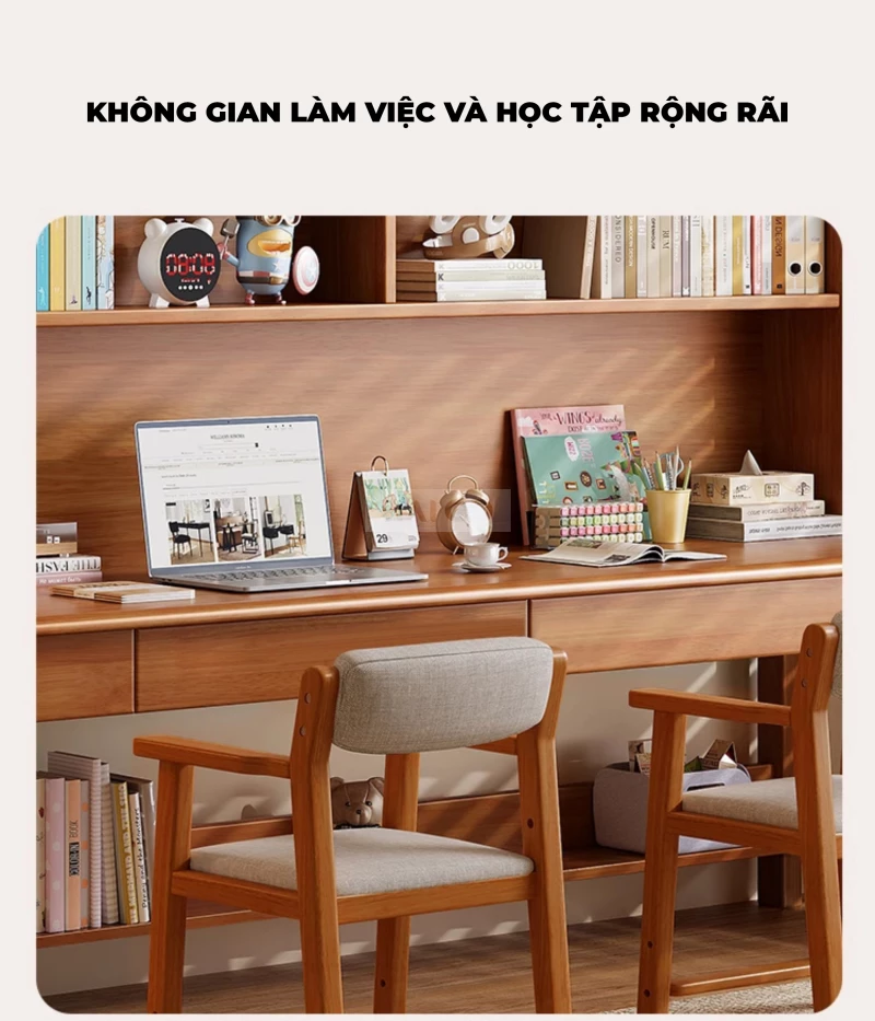 Bàn Đôi Gỗ Tự Nhiên Kết Hợp Kệ Sách Đa Năng Haigo BGT365