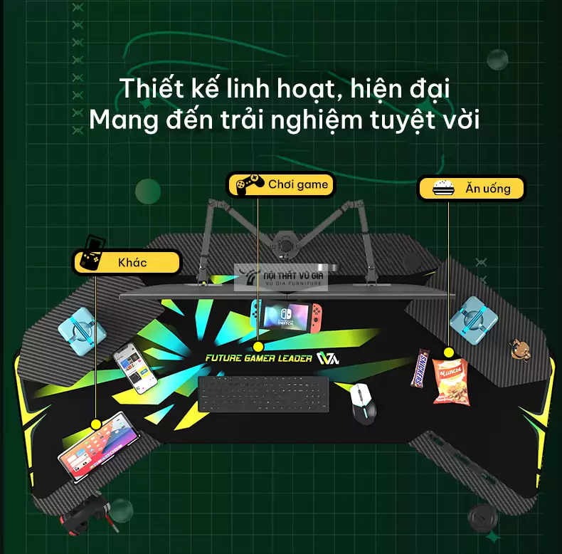 thiết kế thông minh mang đến trải nghiệm thoải mái của Bàn gaming hiện đại phong cách GT08