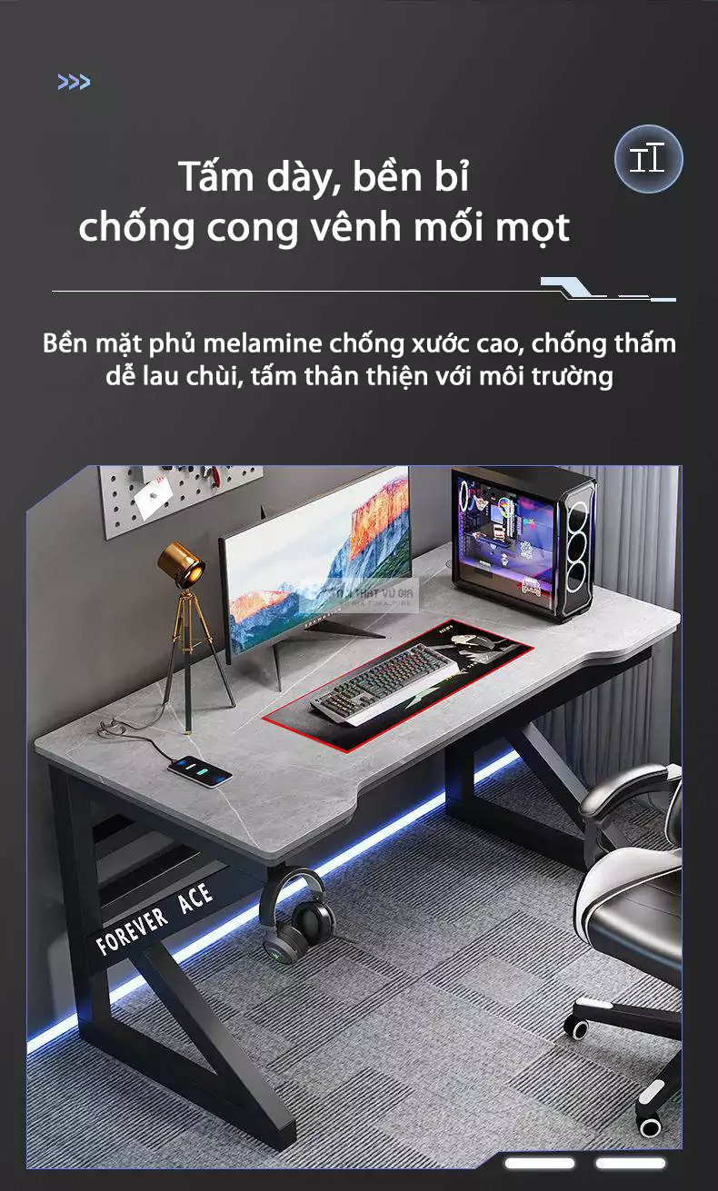 Bàn gaming phong cách hiện đại GT06 sử dụng chất liệu dày dặn, bền bỉ