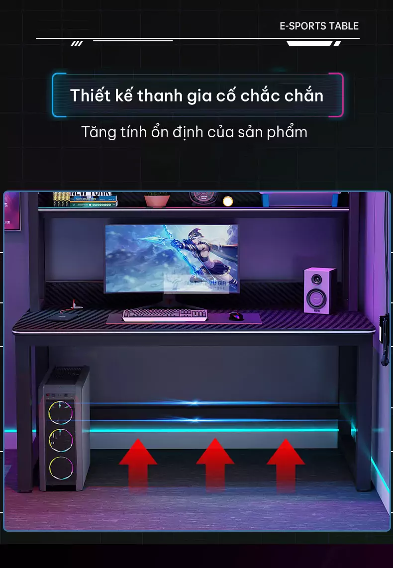 thiết kế kệ sách gầm gia cố của Bàn gaming phong cách tối giản GT01
