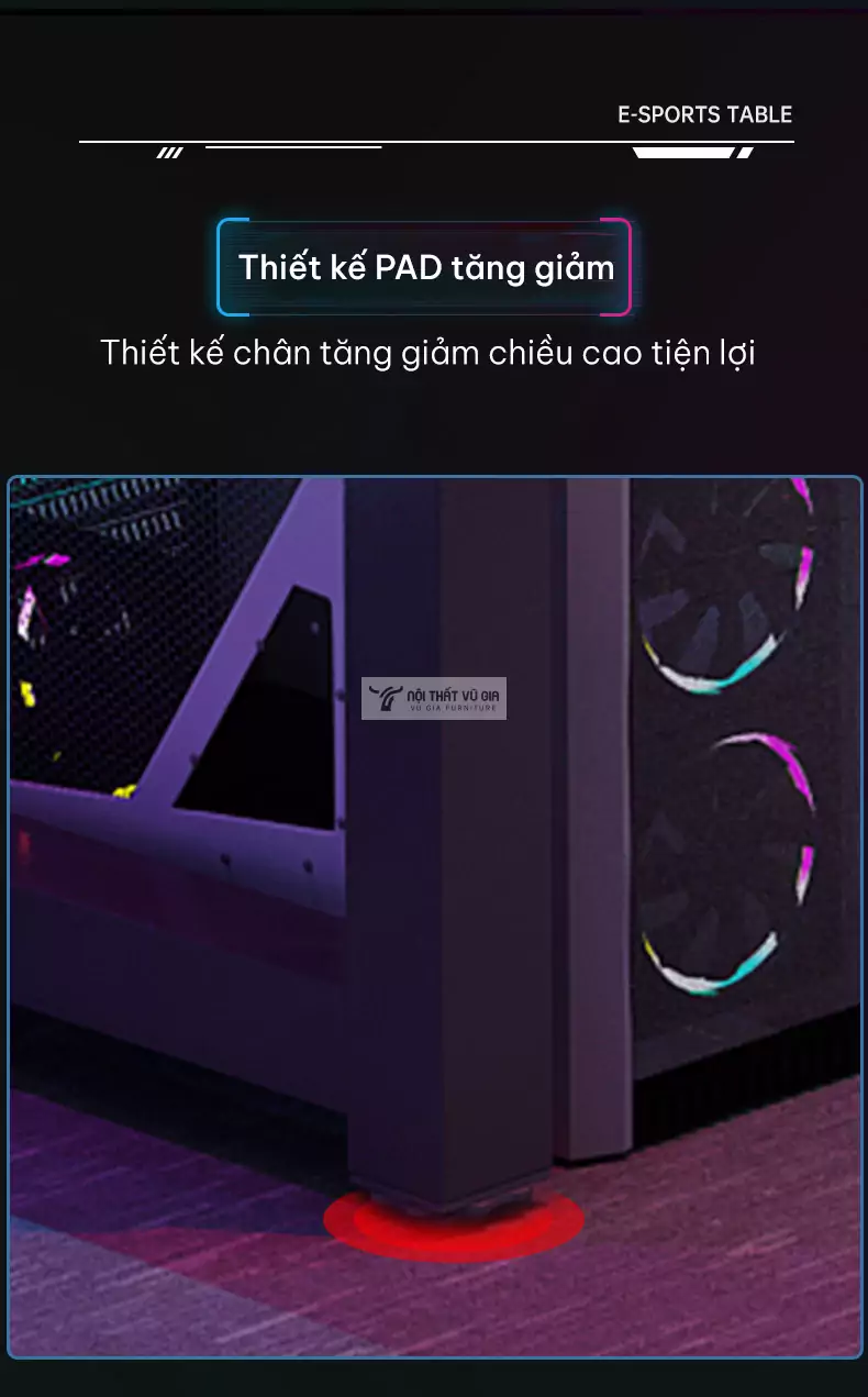 Bàn gaming phong cách tối giản GT01 trang bị đệm chân tăng giảm chiều cao