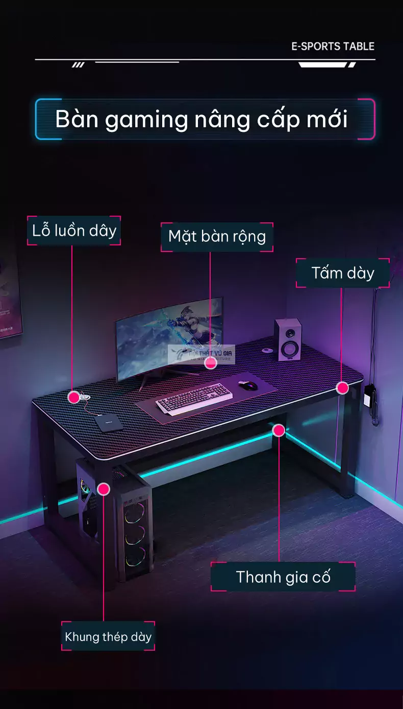 chi tiết thiết kế của Bàn gaming phong cách tối giản GT01