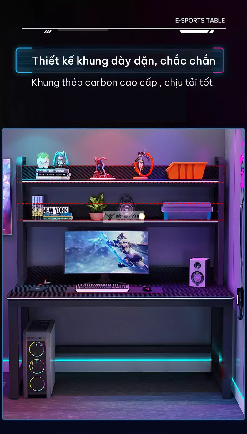 Bàn gaming phong cách tối giản GT01 sử dụng khung kim loại chắc chắn