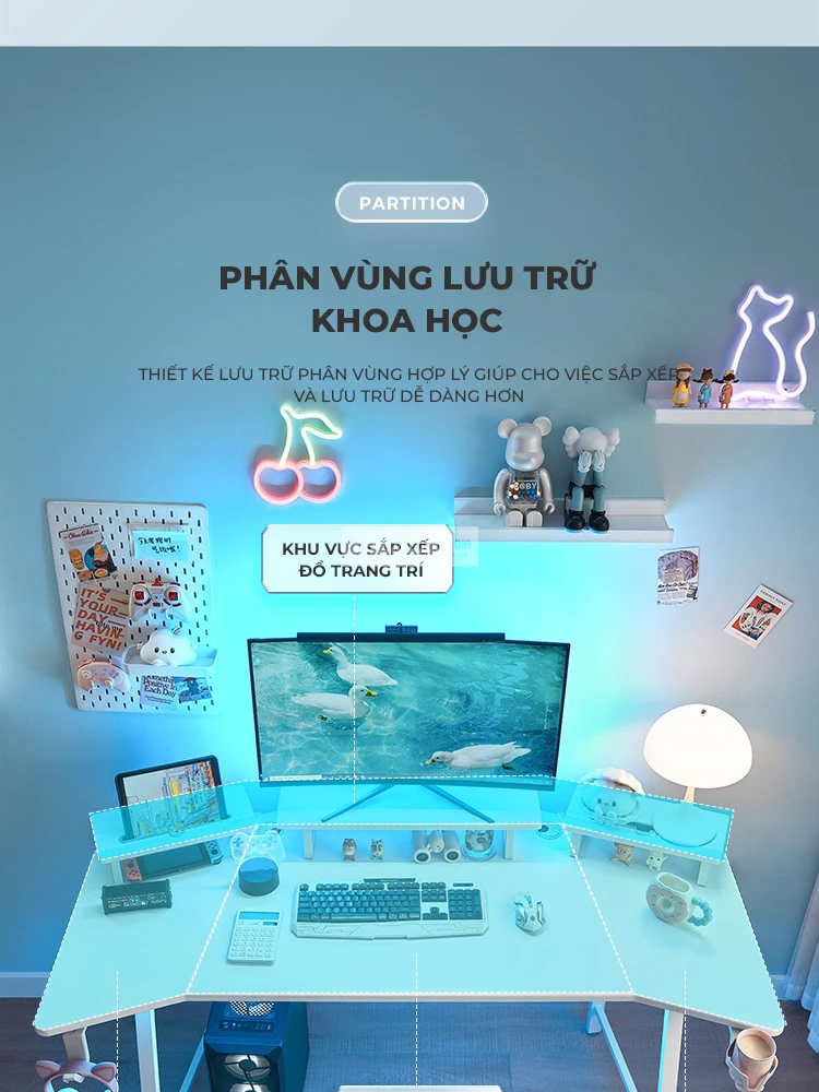 phân vùng lưu trữ khoa học của Bàn gaming thiết kế hiện đại, tối giản GT15