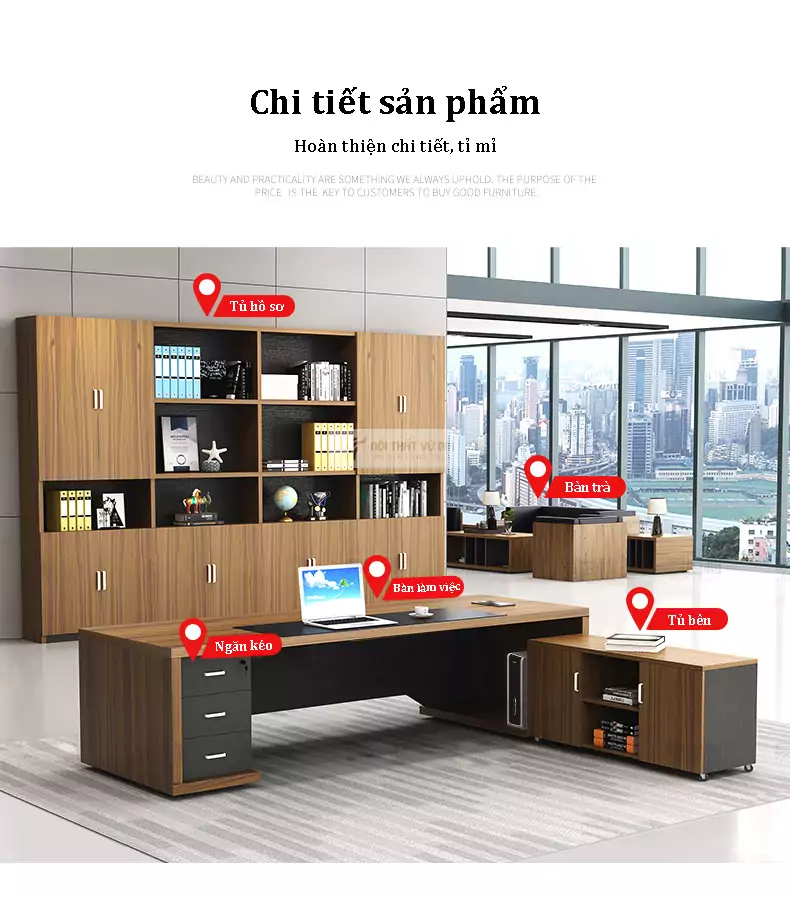 chi tiết không gian lưu trữ của Bàn giám đốc hiện đại, linh hoạt SD73