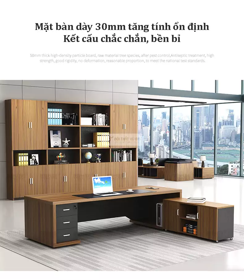 thiết kế mặt bàn dày dặn, chắc chắn của Bàn giám đốc hiện đại, linh hoạt SD73