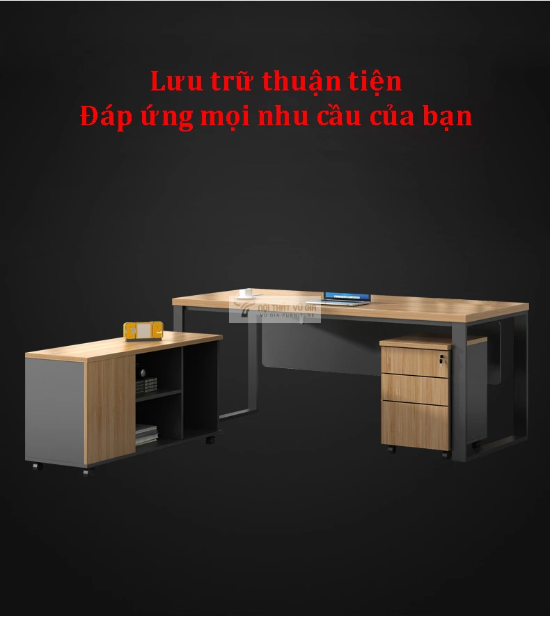 thiết kế không gian lưu trữ thuận tiện của Bàn giám đốc kết hợp tủ tối giản, đa năng SD239