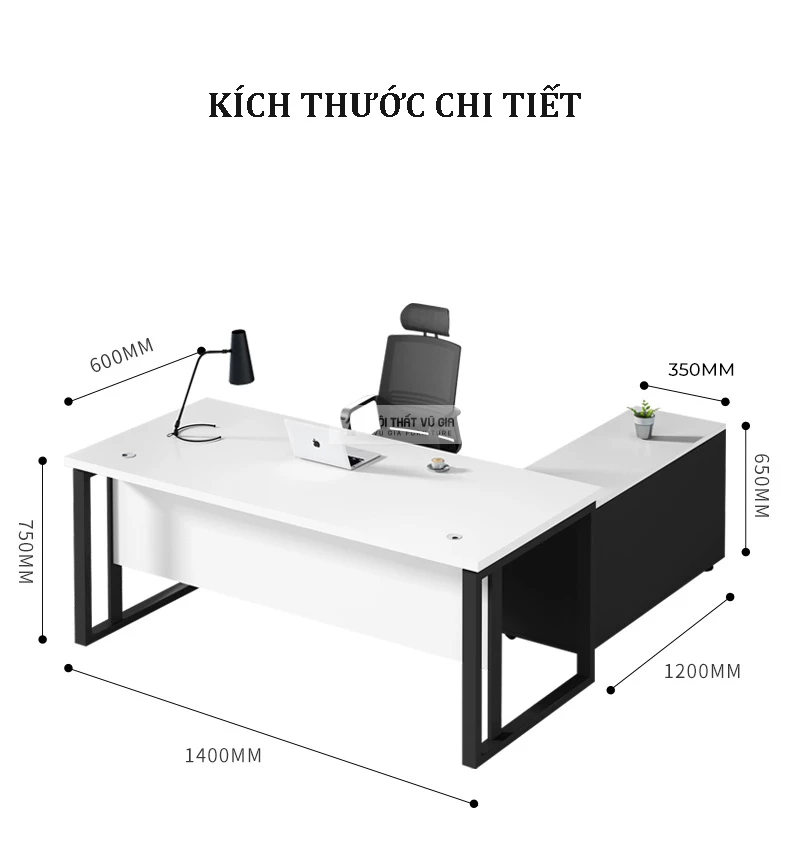 kích thước chi tiết của Bàn giám đốc phong cách tối giản, thanh lịch SD243