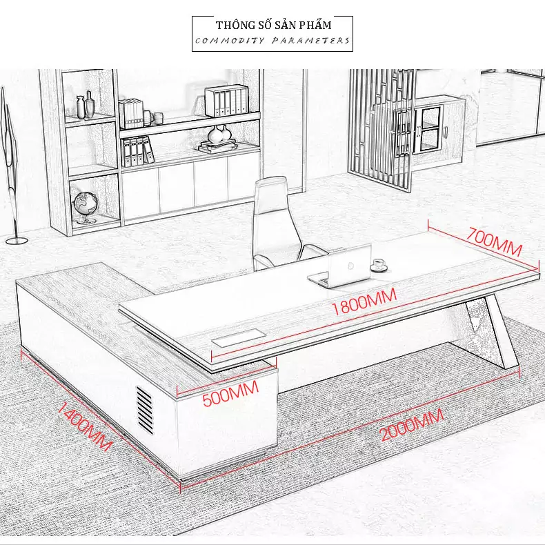 kích thước chi tiết của Bàn giám đốc sang trọng, phong cách SD69