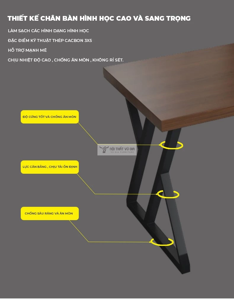 chi tiết chân của Bàn gỗ tự nhiên chân X tối giản SD165