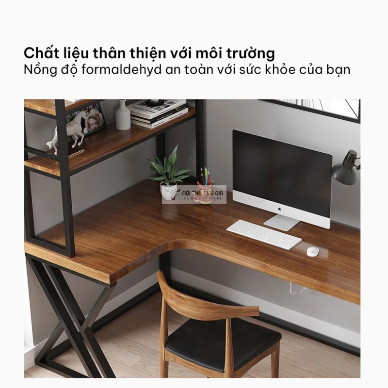 Bàn gỗ tự nhiên chữ L chân chữ X hiện đại SD226 sử dụng chất liệu cao cấp, an toàn