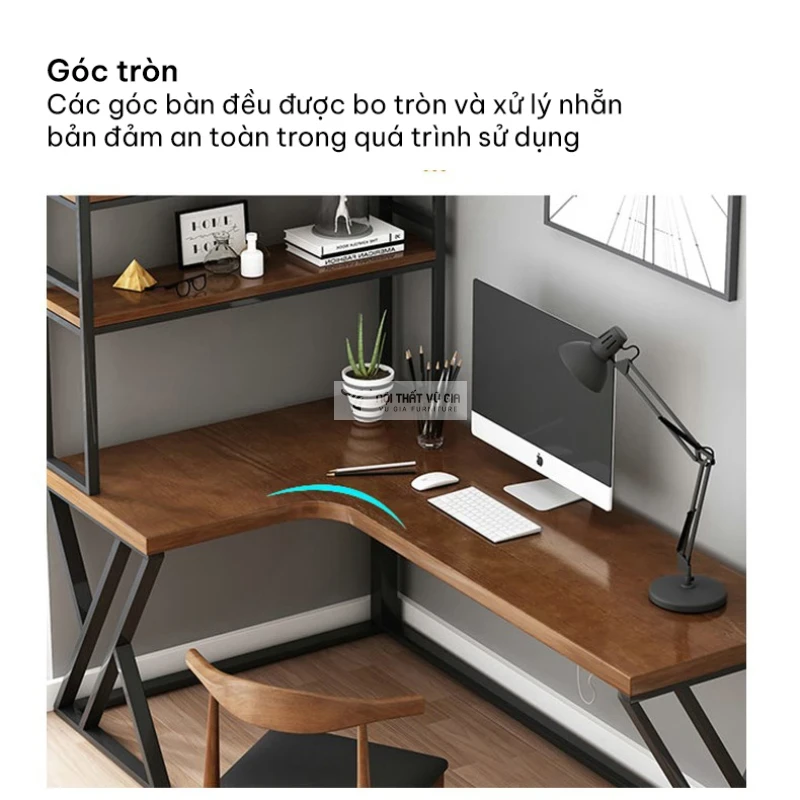 thiết kế bo góc mềm mại của Bàn gỗ tự nhiên chữ L chân chữ X hiện đại SD226