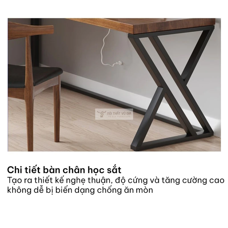 Bàn gỗ tự nhiên chữ L chân chữ X hiện đại SD226 sử dụng chân kim loại chắc chắn