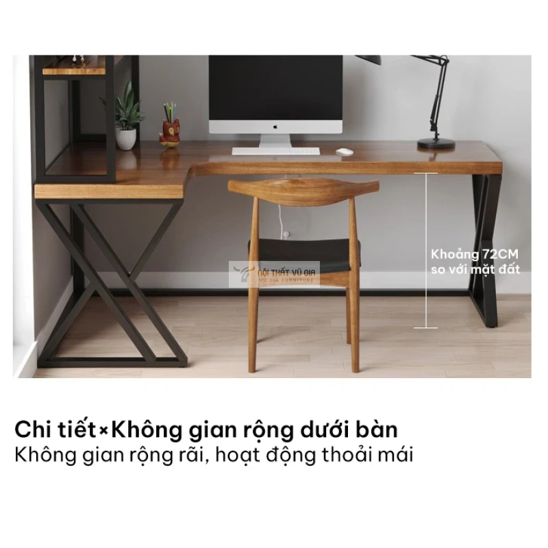 thiết kế chiều cao khoa học của Bàn gỗ tự nhiên chữ L chân chữ X hiện đại SD226