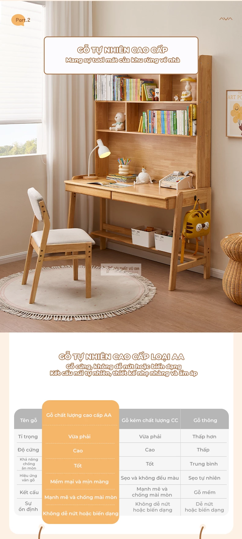 Bàn gỗ tự nhiên có giá sách phong cách hiện đại SD262
