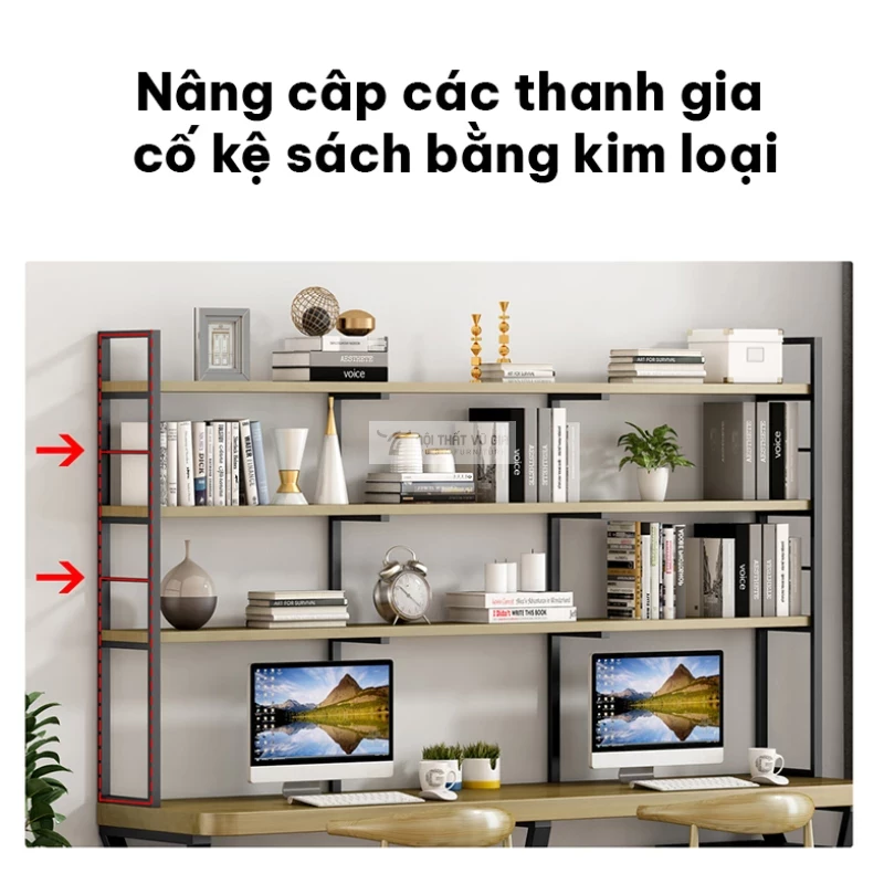 thiết kế thanh chắc linh hoạt của Bàn gỗ tự nhiên đôi kết hợp giá sách SD221