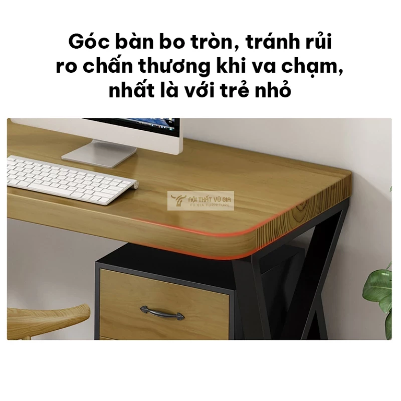 thiết kế bo góc bảo đảm an toàn của Bàn gỗ tự nhiên đôi kết hợp giá sách SD221