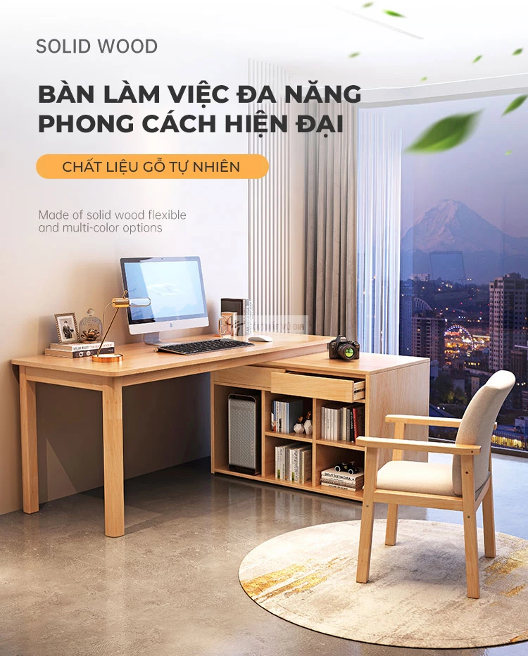 Bàn gỗ tự nhiên đôi kết hợp tủ đa năng SD231