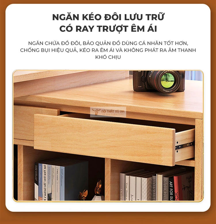 thiết kế ngăn kéo lưu trữ tiện lợi của Bàn gỗ tự nhiên đôi kết hợp tủ đa năng SD231