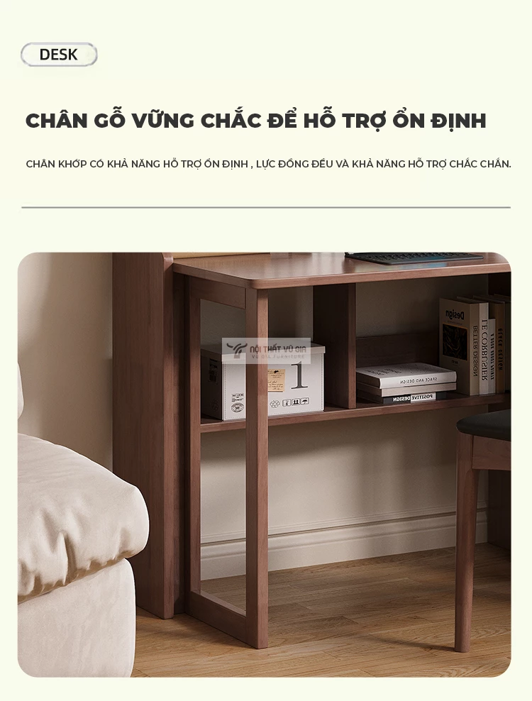 Bàn gỗ tự nhiên gấp gọn thông minh SD184 sử dụng chân gỗ chắc chắn